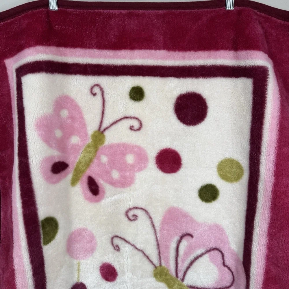 Lambs & Ivy Butterfly & Polka Dots Raspberry Plush Crib Lovey Blanket Throw